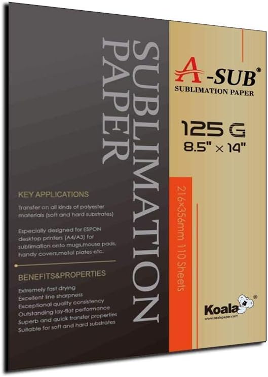 A-Sub Dye Sublimation Paper 8.5''x14'',110 sheet for Epson and Any Other Sublimation Printer