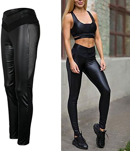 Women Mesh Splicing Running Yoga Fitness Leggings Gym Stretch High-waiste Sports Pants (M, Black)