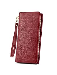 Kattee - Cartera de piel de vacuno suave para mujer, diseño de flores en relieve