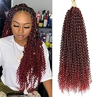 18Inch Passion Twist Crochet Hair 8Packs Water Wave Crochet Hair Long Bohemian Braids for Passion Twist Hair Ombre Red Braiding Hair Hot Water Setting Synthetic Fiber Natural Hair(16Strands/Pack,Tbug)