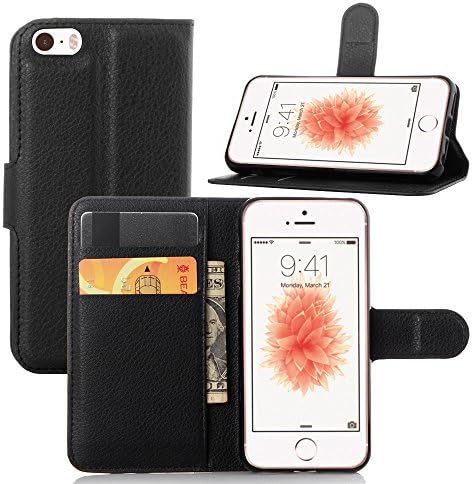 iPhone 5s case,iPhone 5 case,Aprilday Flip PU Leather 2-in-1 Protective Wallet Cases Cover with Credit Card Slots, Stand Holder Cover for Apple iPhone 5/5S/SE (Black)