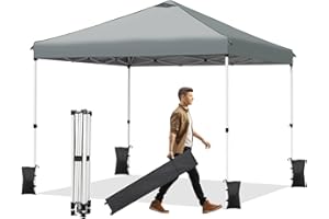 RHOLUTA 10x10 Pop Up Canopy Tent, Durable Ez Up Outdoor Instant Canopy, 500D Waterproof Commercial Tent with 3 Adjustable Height, Roller Bag, 8 Stakes, 4 Sand Bags and 4 Ropes