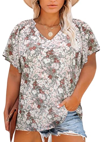 EYTINO WOMEN PLUS SIZE SUMMER TOPS FLORAL PRINTED...