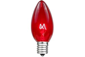 Novelty Lights 25 Pack C7 Outdoor String Light Ceramic Christmas Replacement Bulbs, Red, C7/E12 Candelabra Base, 5 Watt
