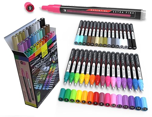 TOOLI-ART Acrylic Paint Markers, 30 Pack Extra Fine 0.7mm Tip for Rock Painting, Canvas, Ceramics, Glass, Metal, Fabric, Wood Non-Toxic, Water Based, Quick Dry