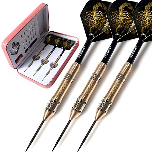 CUESOUL Black Scorpion Series 20g/22g/24g Professional Steel Tip Darts Set Brass Barrels Shockproof Deluxe PU Carry Case for Pub, Game Room & League Play(CBSHF2003-L)