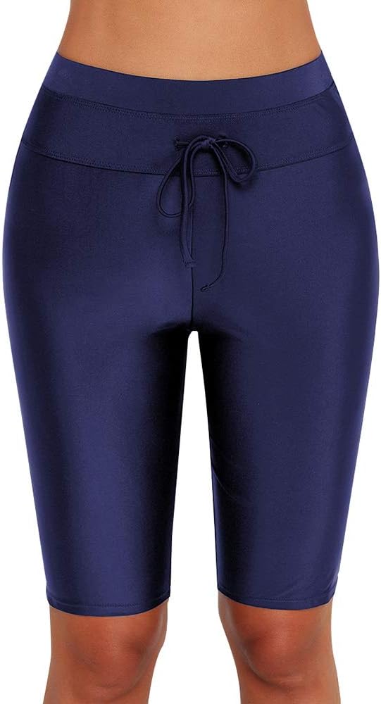 Romacci Women Swim Bottom High Stretchy Adjustable Side Drawstring Tie Rashguard Pants Boardshort Carpis Swim Leggings