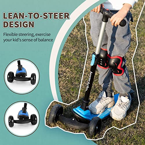 besrey 3-10 Years Child Scooter with Lights, Adjustable in 4 Heights, Blue