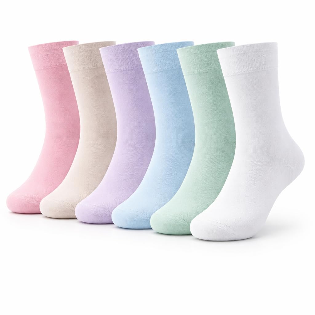 ITRAT Diabetic sock for Woman- Non Elastic Wide Honey Comb Top Soft Cuff Ankle Wide Grip Odema Friendly Non Binding Circulatory For Swollen Feet legs Size 4-7 (Pastel (6 Pairs))