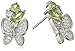 Rhodium Plated Sterling Silver Peridot and Created White Sapphire Butterfly Dangle Stud Earrings
