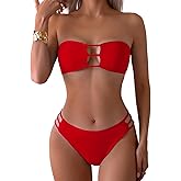 Tainehs Women's Two Piece Strapless Bikini Sets Bandeau Cutout Swimsuit High Cut Bathing Suits