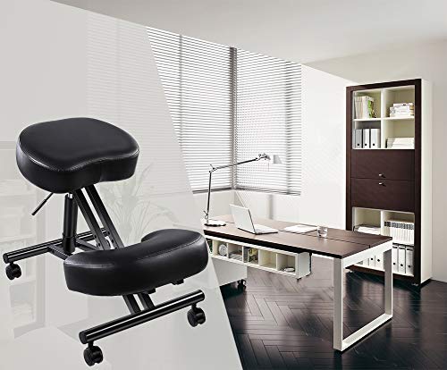 SUPERJARE Adjustable Kneeling Chair, Ergonomic Working Stool W/ 4â€ Cushion Office Home - Ideal for Neck, Spine, Back Problems - Black