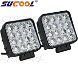 Sucool 2pcs One Pack 4 Inch Square 48w Led Work Light Off Road Flood Lights Truck Lights 4x4 Off Road Tractor Jeep Work Lights Fog Lamp for Jeep Cabin/boat/suv/truck/car/atv/vehicles/automative/jeep/marine