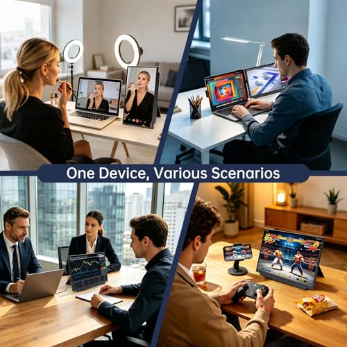 Teamgee 15.6" Laptop Screen Extender, M5 Dual-Use Portable Monitor – Clamp or Standalone, FHD IPS USB-C Plug & Play, Multi‑Function Kickstand, for Windows, Mac & Android