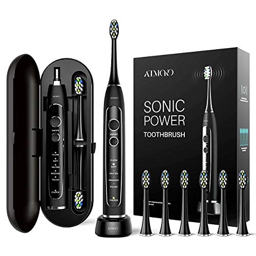 ATMOKO Electric Toothbrush, Sonic Power Whitening Toothbrush with 40,000 VPM Motor - 5 Modes - Wireless Charging - 6 Indicator Dupont Brush Heads with Travel Case ATMOKO Electric Toothbrush, Sonic Power Whitening Toothbrush with 40,000 VPM Motor - 5 Modes - Wireless Charging - 6 Indicator Dupont Brush Heads with Travel Case