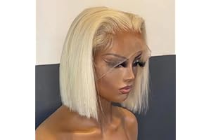 GUEBB 613 Honey Blonde Bob Wig Human Hair HD Transparent 13X4 Straight Frontal Lace Wigs For Black Women 100% Unprocessed Glueless Pre Plucked Blonde Lace Front Human Virgin Hair Bob Wig With Baby Hair Natural Hairline (8 Inch, #613 13X4 Straight Bob Lace Front Wig)