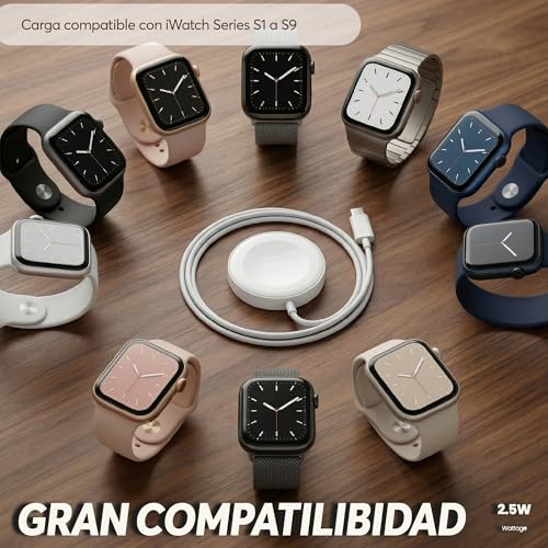 Archy Cargador para Apple Watch Magnetico Entrada Tipo C 2.5W Alta compatibilidad Series 1-9 SE Carga Rapida Y Proteccion de bateria Protege sobre Corriente y limita Temperatura Dispositivo (Blanco)