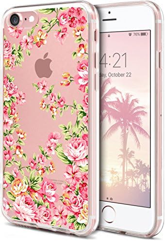 iPhone 7 Case, iPhone 7 Phone Cover,ROOEL [Flower Floral Rose Artwork Pattern] Slim Soft Protective TPU Bumper Frame Hard Clear Transparent Acrylic PC Plastic Back for Apple iPhone 7