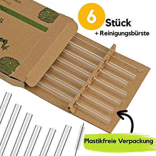 EcoYou Glas Strohhalme 6er Set + Reinigungsbürste & Smoothie Rezepte Plastikfreie Trinkhalme 21,5 cm wiederverwendbar… – Bild 5