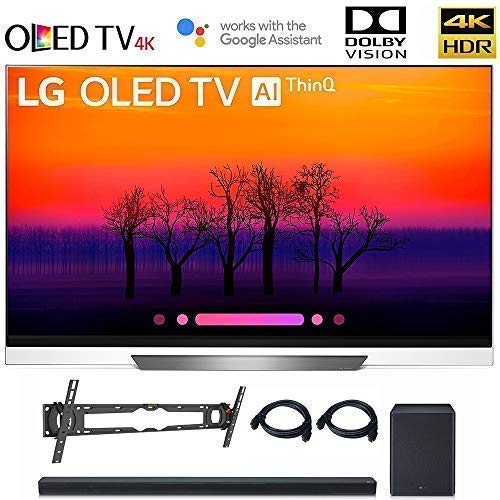 LG OLED55E8 Class E8 OLED 4K HDR AI Smart TV 2018 Model, LG SK8Y 2.1 ch High Res Audio Sound Bar, Wall Mount, 2HDMI Cables. LG Authorized Dealer! (55-inch)
