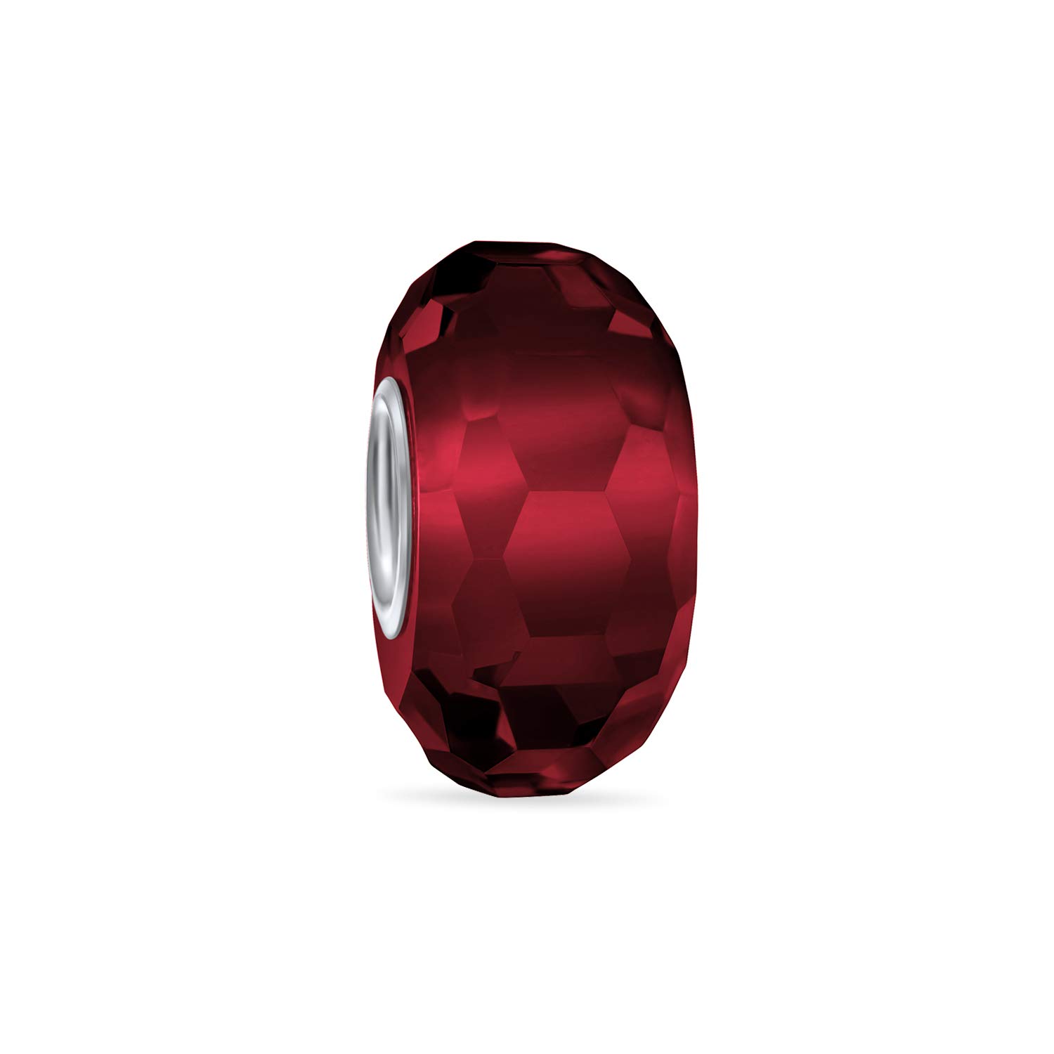 Bling Jewelry Solid Translucent Red Faceted Murano Glass .925 Sterling Silver Core Spacer Bead Fits European Charm Bracelet For Women Teen