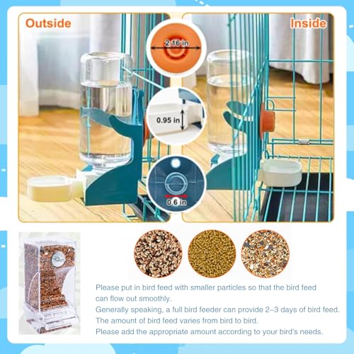 SUSOO Bird Feeder and Water Dispenser Set, Leak-Proof Acrylic Automatic Seed Feeding Container, Hydration Drinker for Parrot, Parakeets,Budgies, Cockatiels,Canaries,and Lovebirds Cage Accessories