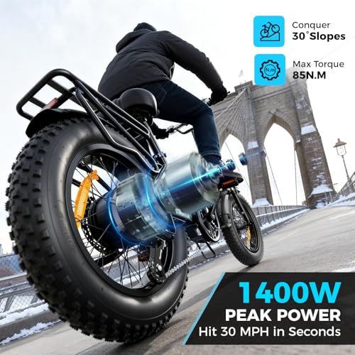 Jasion X-Hunter Electric Bike for Adults,1400W Peak Folding Ebike,20''*4 Fat Tire Foldable Ebike,30MPH 70+Miles 48V 13AH Removable Battery,Full Suspension System Design,7-Speed Bicycles
