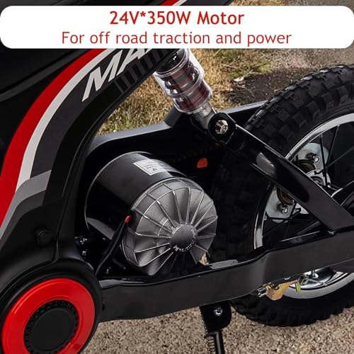 Gigicloud Motocicleta Montable Eléctrica para Niños con Tres Modos de Velocidad, Moto Eléctrica Infantil niños con Velocidad Máxima 23km/h, Máximo 65kg, Motor de 350 W y 24V, 5+ (Número 9, Rojo)