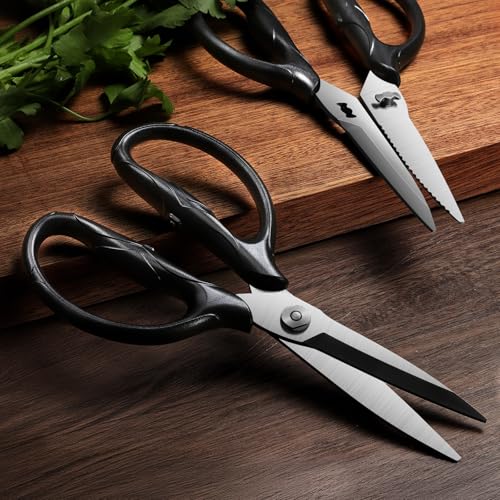 Kitchen Scissor Heavy Duty, 5Cr15MoV Stainless Steel, Black Titanium Plated Japanese Shears, Removable Blade,Multi-Purpose Kitchen Scissors, Dishwasher Safe, Suitable for Meat, Herbs, Black