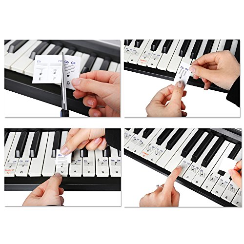 Stickers for Piano / Keyboards, 49,61,76,88 Key Full Set of Piano & Keyboard Music Note Stickers, Transparent Plastic Stickers has both black keys and white keys & User Guide