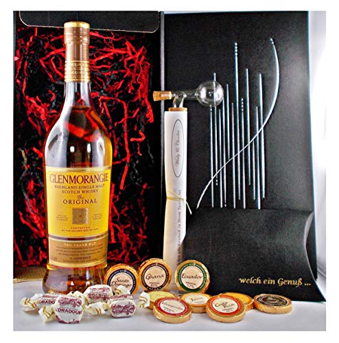 Geschenk Glenmorangie Original 10 Jahre Single Malt Whisky + Glaskugelportionierer + Edelschokolade + Whiskey Fudge