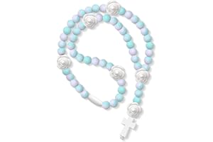 BAEAIEOU Silicone Baptism Rosary - First Communion Blue Rosary Cross with God Loves You Card Rosarios Catolicos Rose Beads Baby Shower Baptism Gifts for Girl Boys