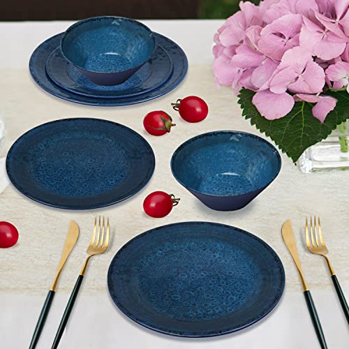 Insetfy Melamine Dinnerware Sets 12 Pieces, Plates Bowls Set for 4