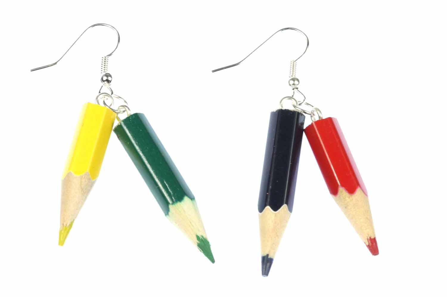 Crayons Earrings Coloured Pencil Painting School Miniblings Wood UPCycling Kids