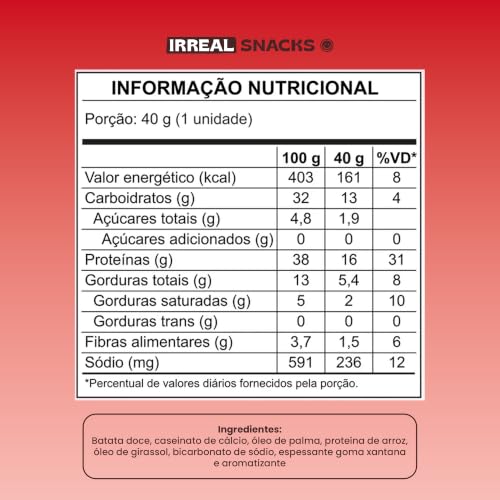 Irreal Snacks, Snack Proteico Salgado, Sabor Tomate Seco, 40g, Feito com Batata Doce, Caseinato de Cálcio e Proteína de Arroz