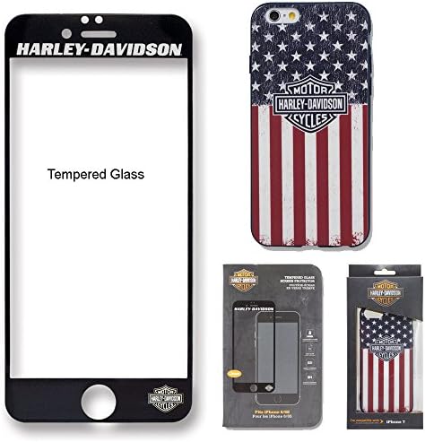 Harley Davidson iPhone 7 Semi Rigid USA Flag Cover and Harley Davidson Tempered Glass Screen Guard.
