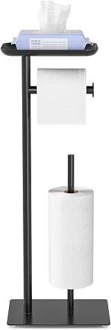 niffgaff Black Toilet Paper Holder Stand with Top Storage Shelf 4 Reserve Rolls view 7