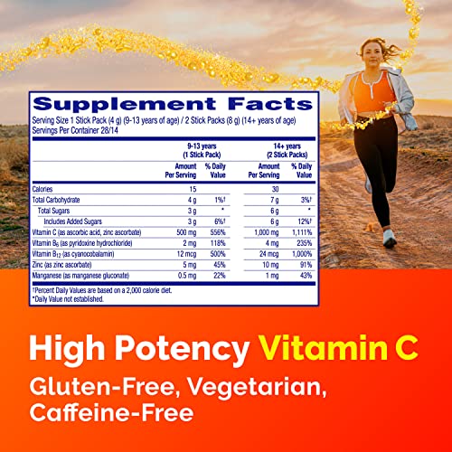 EMERGEN-C CRYSTALS, ON-THE-GO IMMUNE SUPPORT SUPPLEMENT WITH VITAMIN C, B VITAMINS, ZINC AND MANGANESE, ORANGE VITALITY – 56 STICK PACKS