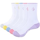 YUEDGE Women's Cushioned Crew Socks Moisture Wicking Gym Tennis Running Training Casual Athletic Socks For Women, 5 Pairs