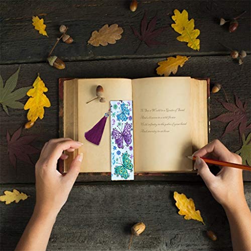 Umbresen Leather Bookmark DIY 5D Special Shaped Diamond Painting by Number Kits,Beaded Tassel Book Marks Art Craft Mosaic Making Gifts for Christmas, Thanksgiving, New Year, Birthday (Set A-2 pcs) - Thumbnail 4