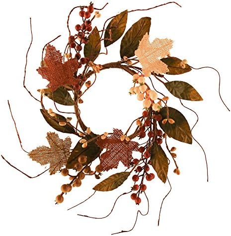 FF3837CL Fall Maple Burlap Candle Ring Tan, Green, Cream,0.39370078740157483