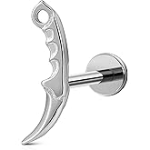 FINE4U 1PC ASTM F136 Titanium Internally Threaded Piercing Jewelry Stud 16G 6mm 8mm for Helix, Tragus, Conch, Flat