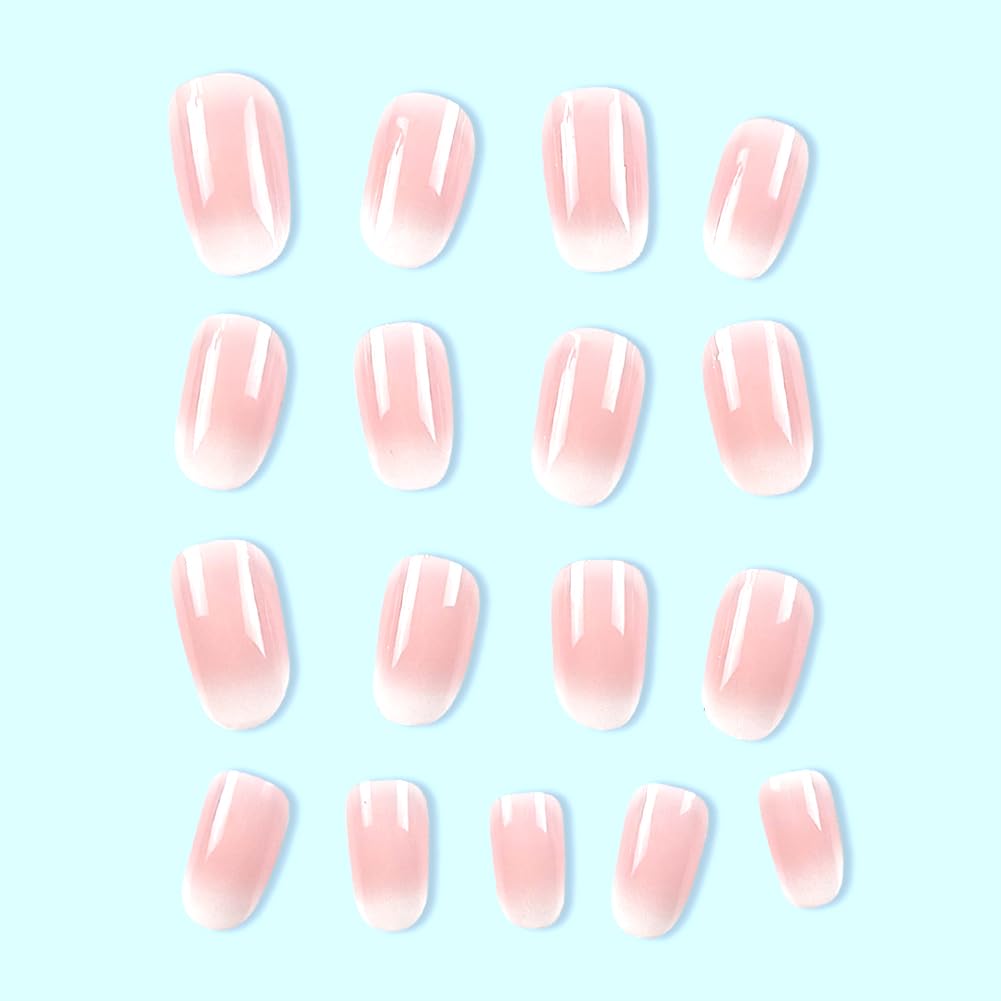 Almond Press on Nails,Acrylic Nails Press on, Almond Shape Press On Nails Short Fake Nails Glossy False Nails with Pink White Ombre Press ons Designs Artificial Nails Stick on Nails for Women 24Pcs - Image 4