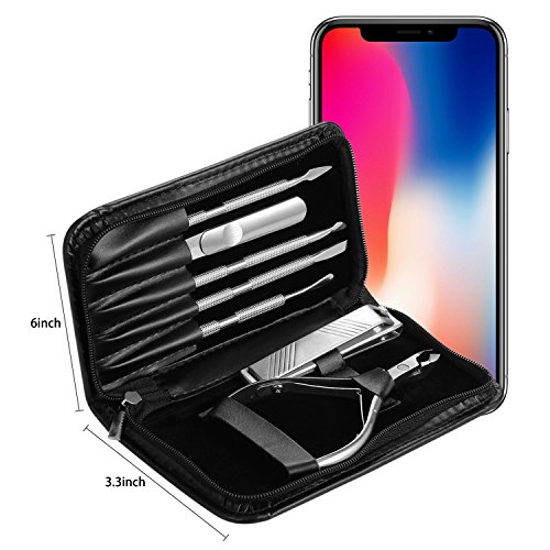 Nail Clippers Cuticle Nipper Pusher Manicure Set, AImi Professional Nail Polish Remover Tool Gel Nail Art Kit - Stainless Steel,Travel, Gift - 7 Pcs (Manicure set, Black)