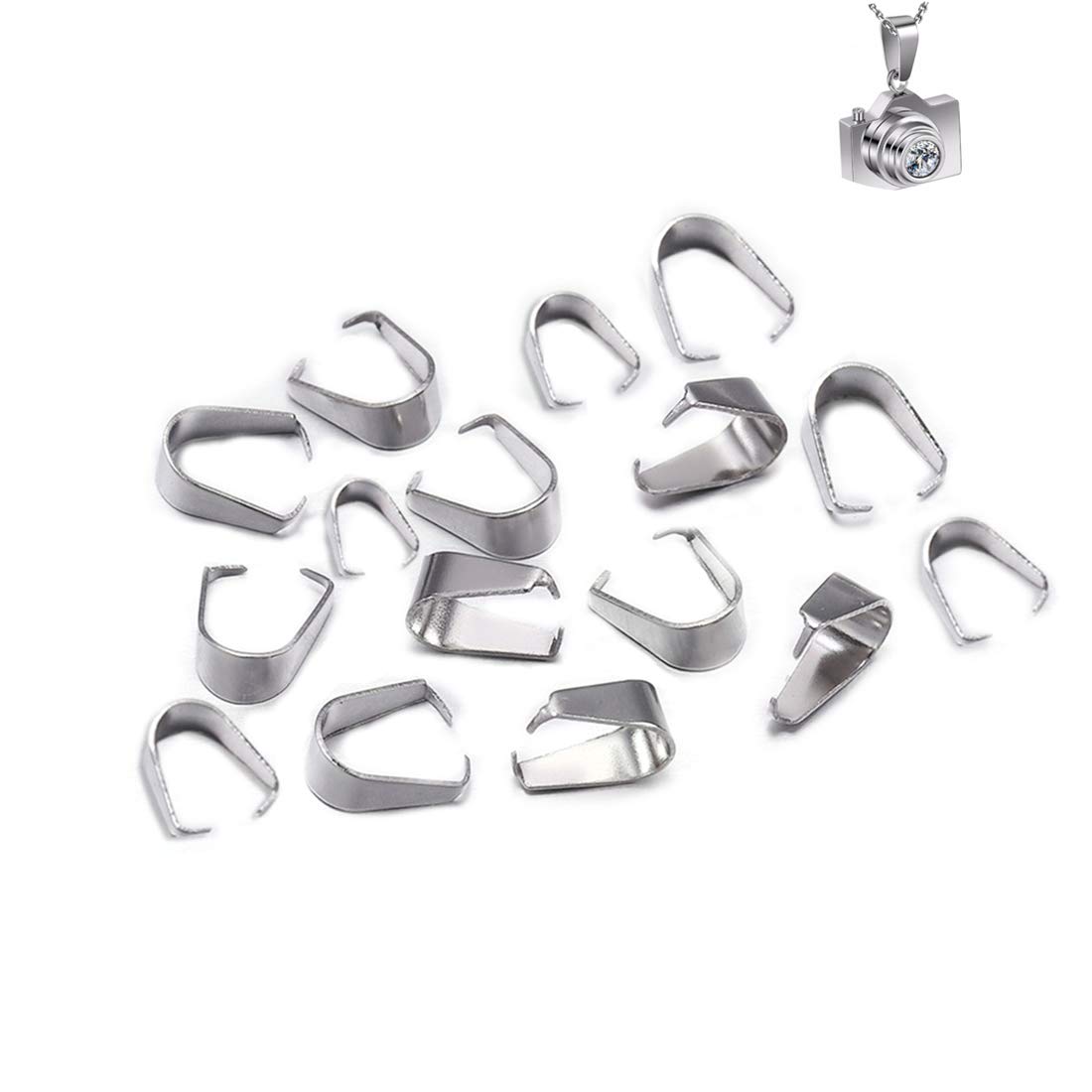 GBSTORE 100 Piece Stainless Steel Hook Pendant Clasps Pinch Clips Bail Pendants Connectors for Jewelry Findings Making Accessories，Pinch Clip Clasp Bail for Necklace,5 x 10 mm