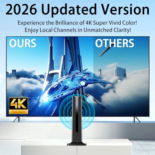 Digital TV Antenna for Smart TV Indoor,2026 TV Antenna with 3M Stick Base, 360°&Long Range Reception HDTV Antenna for Local Channels, Easy Installation Antennas for TVs Without Cable (7.0 in)