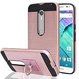 Moto X Pure Edition / Moto X Style / XT1570 Case With Phone Stand,Ymhxcy [Metal Brushed Texture] Hybrid Dual Layer Full-Body Shockproof Protective Cover Shell For Moto X Style-LS Rose Gold