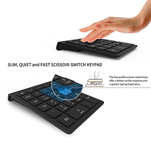 Wireless Number Pad, Wireless Numeric Keypad with Ultra-light and Versatile, 2.4GHz, 28-Keys Number Pad with USB Receiver, Shortcuts for Laptop, Desktop, Surface Pro, Notebook and More-Black - Thumbnail 2