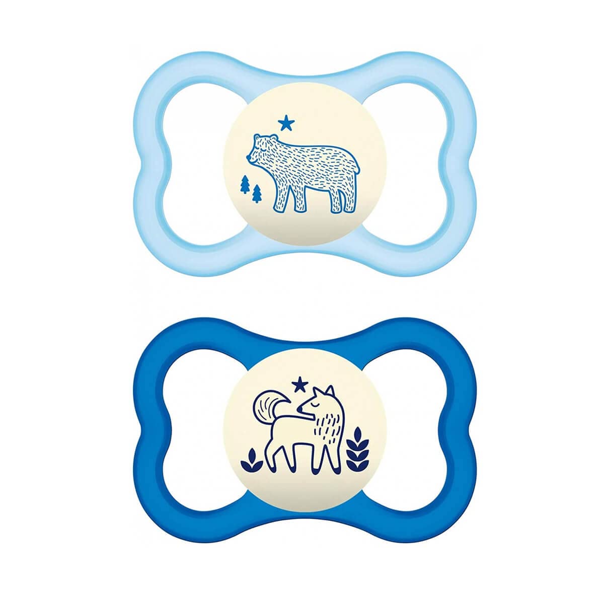 MAM Air S231 Pacifier - Shield with Extra Large Holes for Sensitive Skin, with Skinsofttm Ultra-Soft Silicone Nipple, For Babies 6+ Months, Blue, with Self-Sterilizing Box, 2 Units