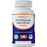 Vitamatic Potassium 99mg &ndash; 250 Tablets &ndash; Potassium Chloride for Muscle, Heart &amp; Nerve Function &ndash; Electrolyte Support &ndash; Non-GMO, Gluten-Free